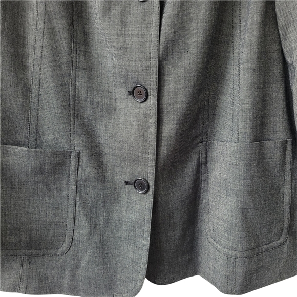 Vintage Woven Single Breast Blazer Textured Gray Plunging Notched Collar Jacket - Picture 6 of 9